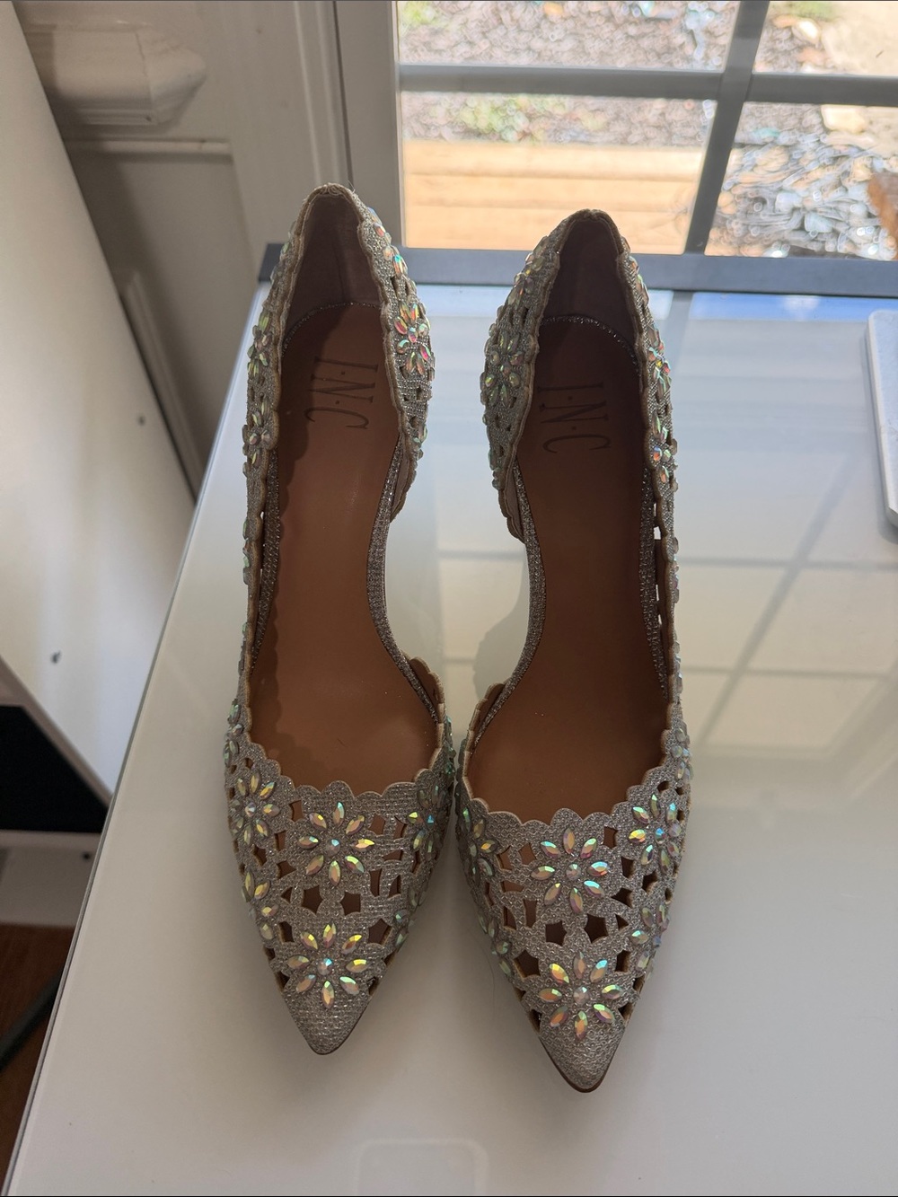 Embellished Taupe Women’s Pointed Toe Pumps